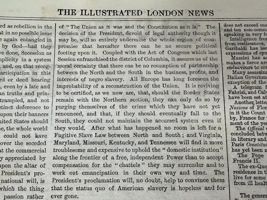Own A Rare Piece Of Our Nation's History - One Of The Earliest Publications Of Abraham Lincoln's Emancipation Proclamation Published On Saturday, October 11, 1862 In The Illustrated London News [Photo 12]