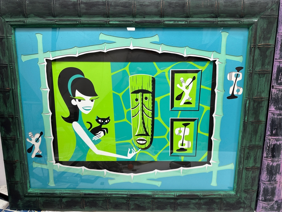 Pair Of Shag (Josh Agle) Limited Edition Three Color Tiki Serigraphs Numbered 10 Of 50 From The Maka Maka Mask And Print Design And Professionally Framed By Link David (FrameFetish.com) 17 X 12 Framed 30 X 24.5 [Photo 3]