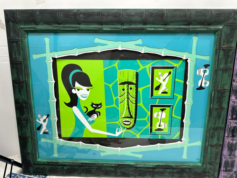 Pair Of Shag (Josh Agle) Limited Edition Three Color Tiki Serigraphs Numbered 10 Of 50 From The Maka Maka Mask And Print Design And Professionally Framed By Link David (FrameFetish.com) 17 X 12 Framed 30 X 24.5 [Photo 2]