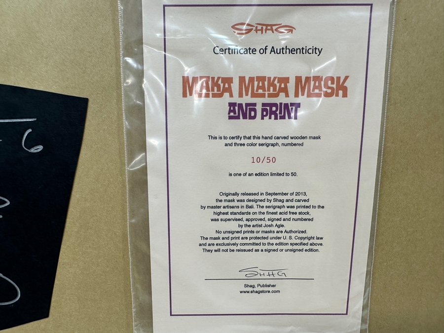 Pair Of Shag (Josh Agle) Limited Edition Three Color Tiki Serigraphs Numbered 10 Of 50 From The Maka Maka Mask And Print Design And Professionally Framed By Link David (FrameFetish.com) 17 X 12 Framed 30 X 24.5 [Photo 12]