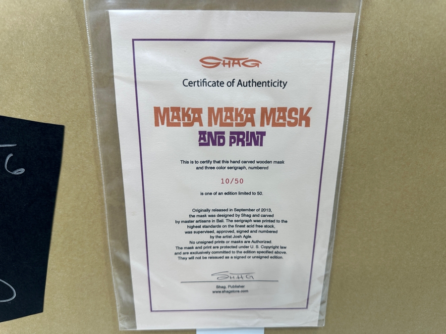 Pair Of Shag (Josh Agle) Limited Edition Three Color Tiki Serigraphs Numbered 10 Of 50 From The Maka Maka Mask And Print Design And Professionally Framed By Link David (FrameFetish.com) 17 X 12 Framed 30 X 24.5 [Photo 11]