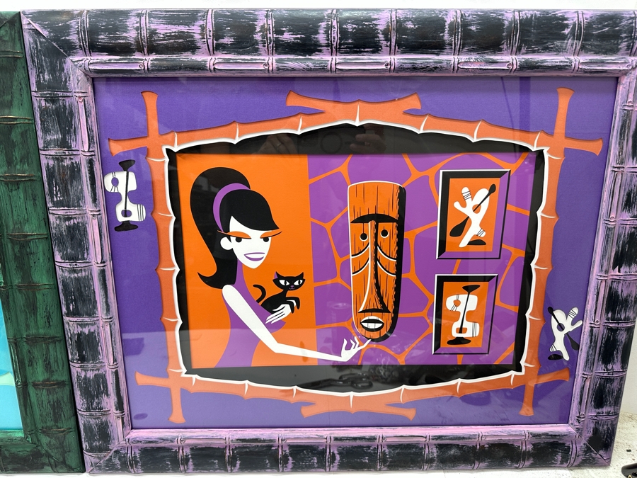 Pair Of Shag (Josh Agle) Limited Edition Three Color Tiki Serigraphs Numbered 10 Of 50 From The Maka Maka Mask And Print Design And Professionally Framed By Link David (FrameFetish.com) 17 X 12 Framed 30 X 24.5 [Photo 5]