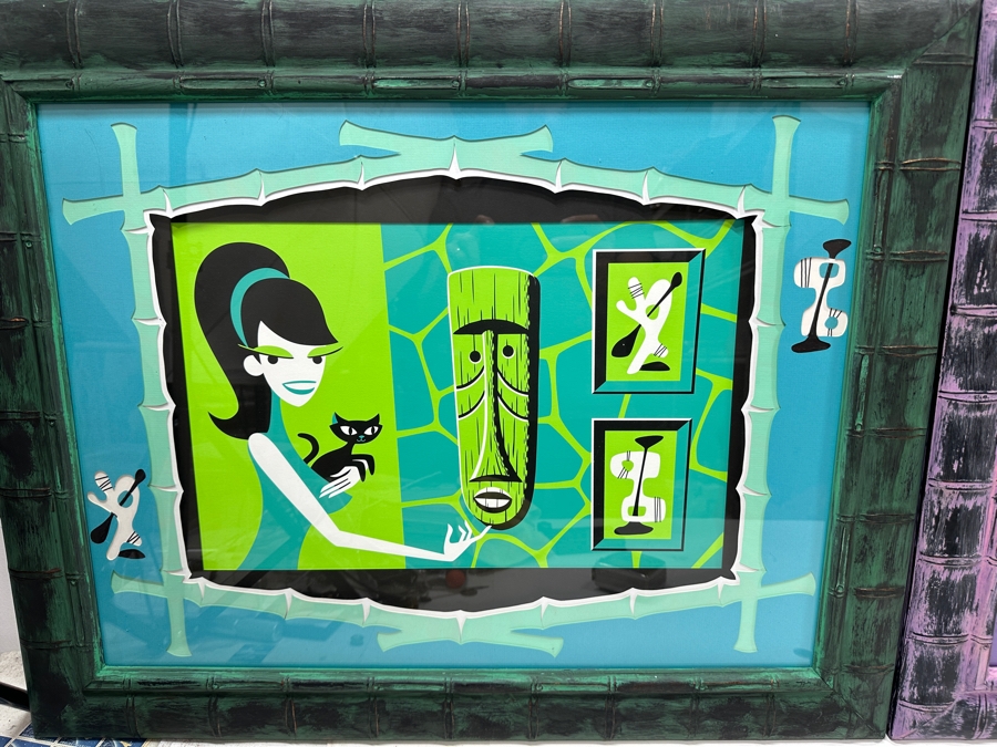 Pair Of Shag (Josh Agle) Limited Edition Three Color Tiki Serigraphs Numbered 10 Of 50 From The Maka Maka Mask And Print Design And Professionally Framed By Link David (FrameFetish.com) 17 X 12 Framed 30 X 24.5 [Photo 4]
