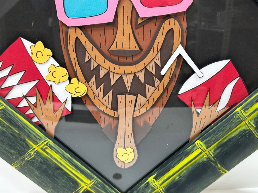 3-D Layered Original Tiki Movie Theater Artwork Collage Professionally Framed And Signed By Link David (FrameFetish.com) Frame Measures 17.5 X 17.5 [Photo 5]
