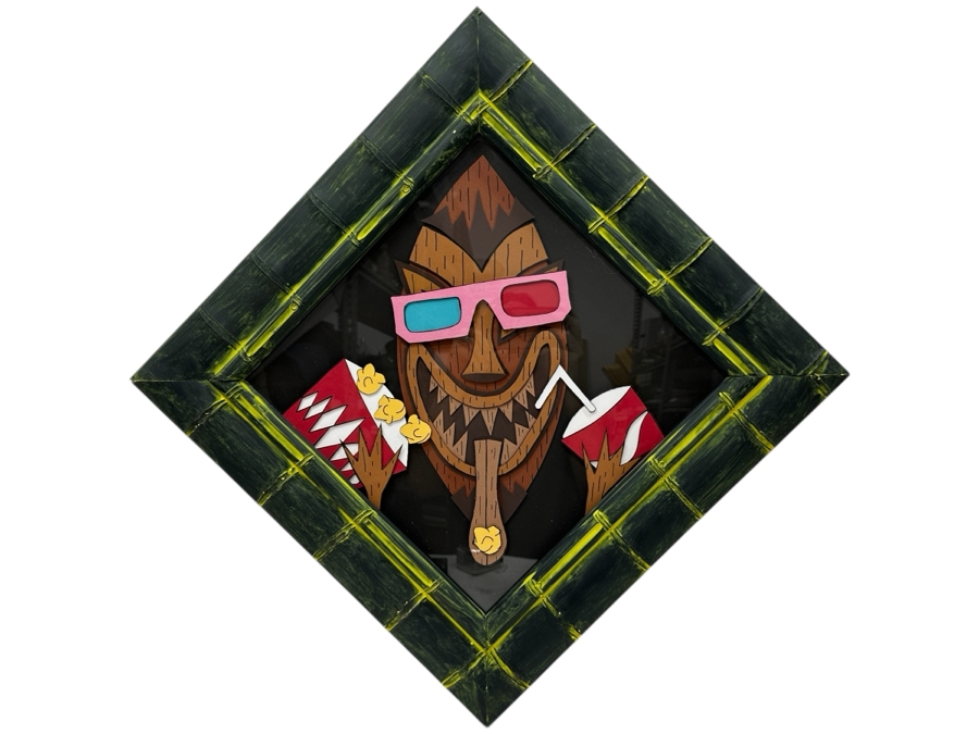 3-D Layered Original Tiki Movie Theater Artwork Collage Professionally Framed And Signed By Link David (FrameFetish.com) Frame Measures 17.5 X 17.5