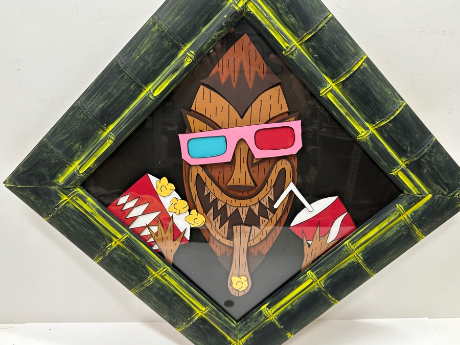 3-D Layered Original Tiki Movie Theater Artwork Collage Professionally Framed And Signed By Link David (FrameFetish.com) Frame Measures 17.5 X 17.5 [Photo 3]