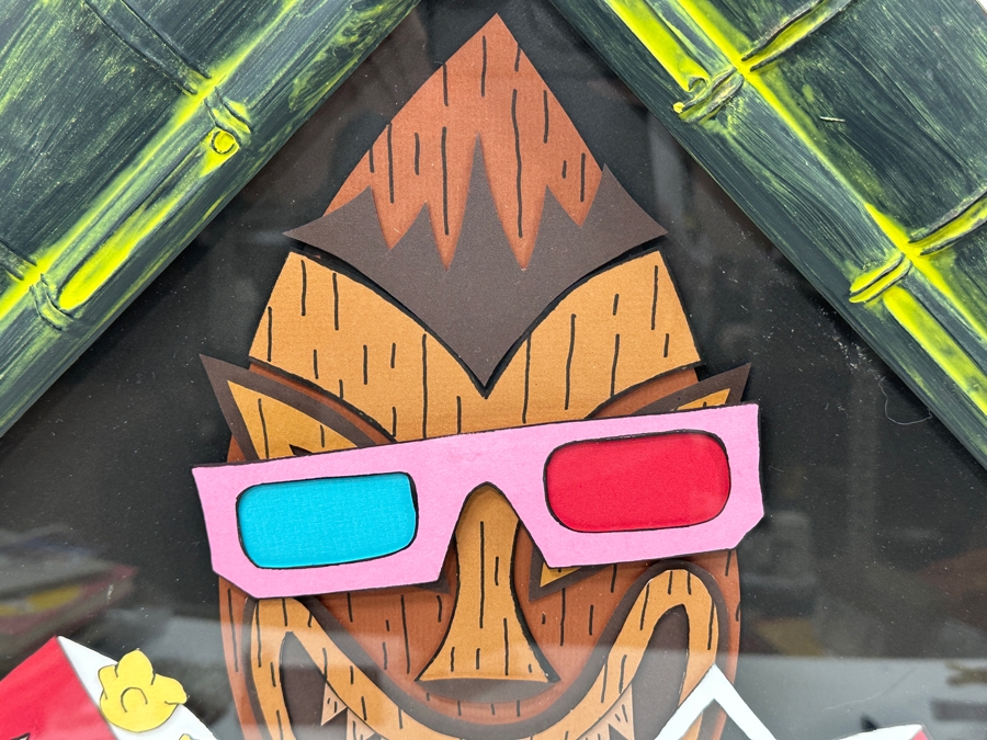 3-D Layered Original Tiki Movie Theater Artwork Collage Professionally Framed And Signed By Link David (FrameFetish.com) Frame Measures 17.5 X 17.5 [Photo 4]
