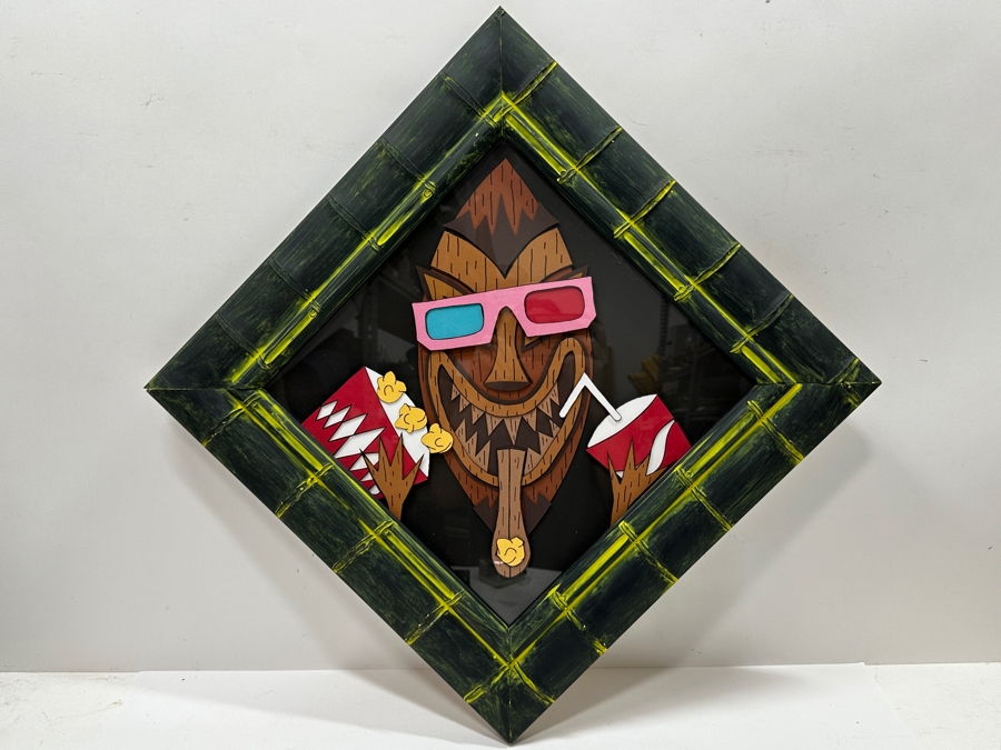 3-D Layered Original Tiki Movie Theater Artwork Collage Professionally Framed And Signed By Link David (FrameFetish.com) Frame Measures 17.5 X 17.5 [Photo 2]
