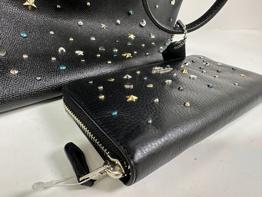 Just Added - Coach Black Tote Handbag With New Matching Coach Wallet 15W X 10H [Photo 8]