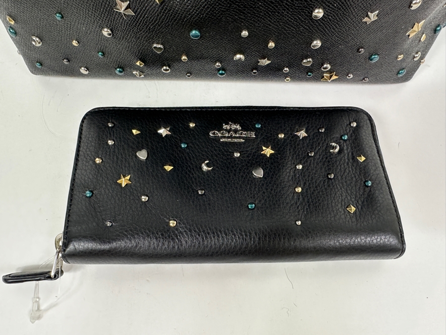 Just Added - Coach Black Tote Handbag With New Matching Coach Wallet 15W X 10H [Photo 3]