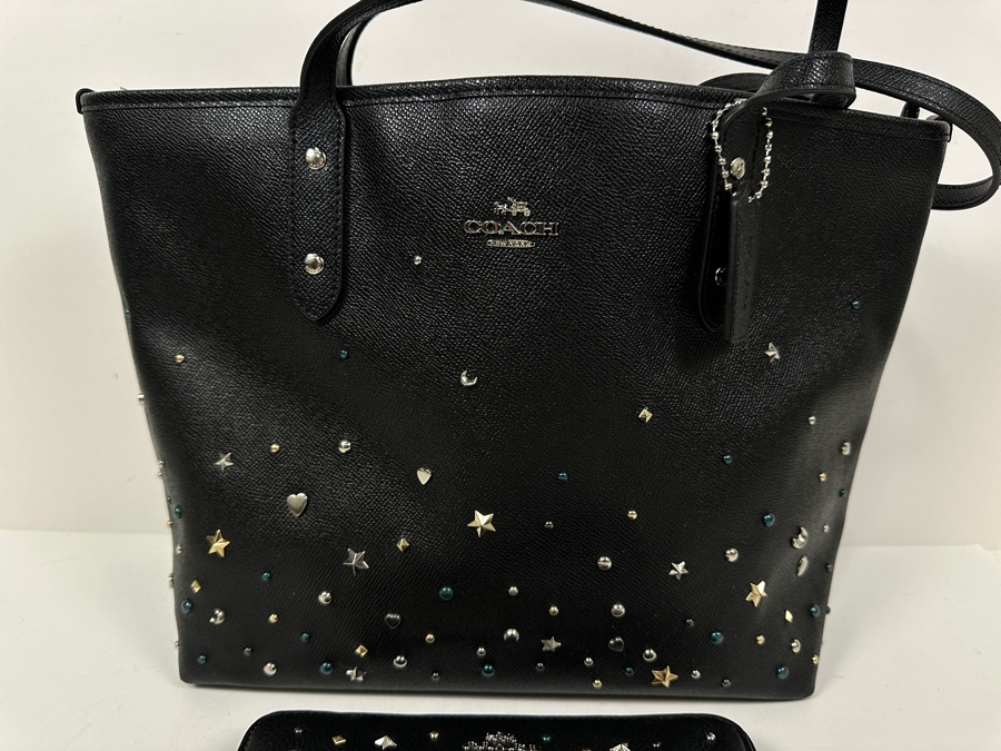 Just Added - Coach Black Tote Handbag With New Matching Coach Wallet 15W X 10H [Photo 4]