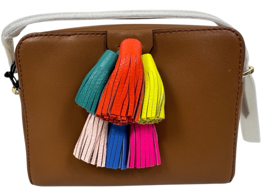 Just Added - New Rebecca Minkoff Mini Sofia Crossbody Almond Multi-Color Tassel Handbag Retails $245 [Photo 1]