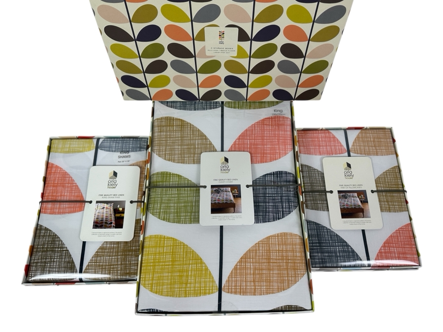 Just Added - Orla Kiely House Fine Quality Bed Linen King Size Duvet Cover, Pair Of Pillowcases, King Sham Pair And 3 Storage Boxes