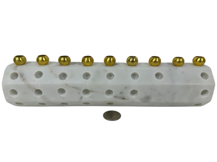 Just Added - New Godinger Silver Marble Octagonal Menorah 2.4'W X 10.8'L