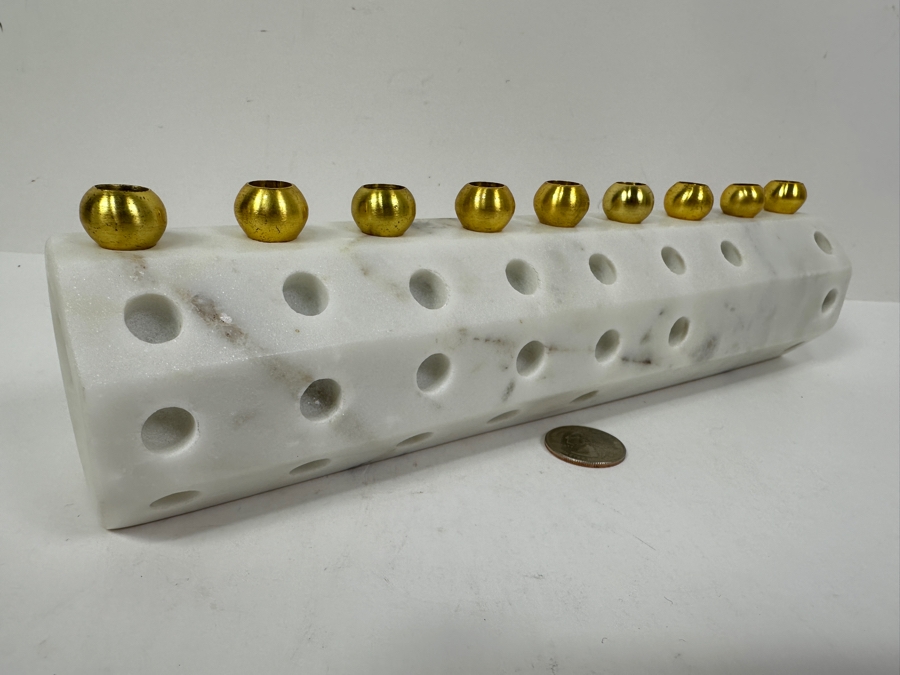 Just Added - New Godinger Silver Marble Octagonal Menorah 2.4'W X 10.8'L [Photo 3]