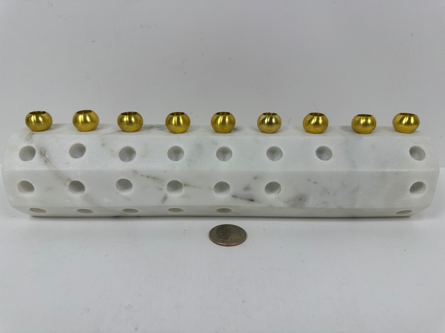Just Added - New Godinger Silver Marble Octagonal Menorah 2.4'W X 10.8'L [Photo 2]