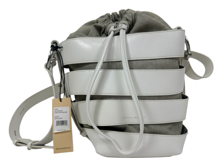 Just Added - New Rebecca Minkoff Leather Crossbody White Cage Handbag Retails $298 [Photo 1]