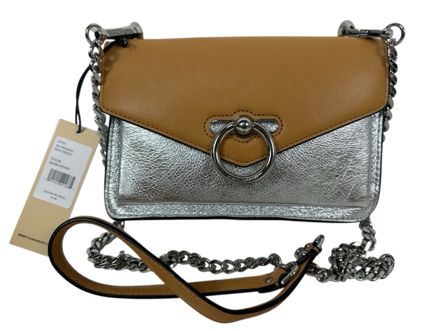 Just Added - New Rebecca Minkoff Jean Crossbody Silver/Honey Handbag Retails $198