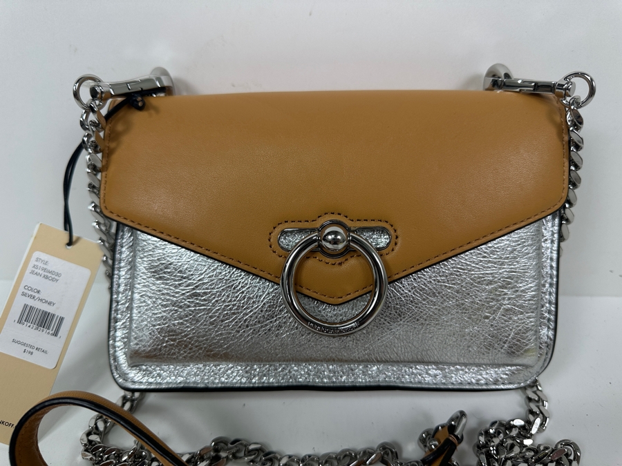 Just Added - New Rebecca Minkoff Jean Crossbody Silver/Honey Handbag Retails $198 [Photo 3]