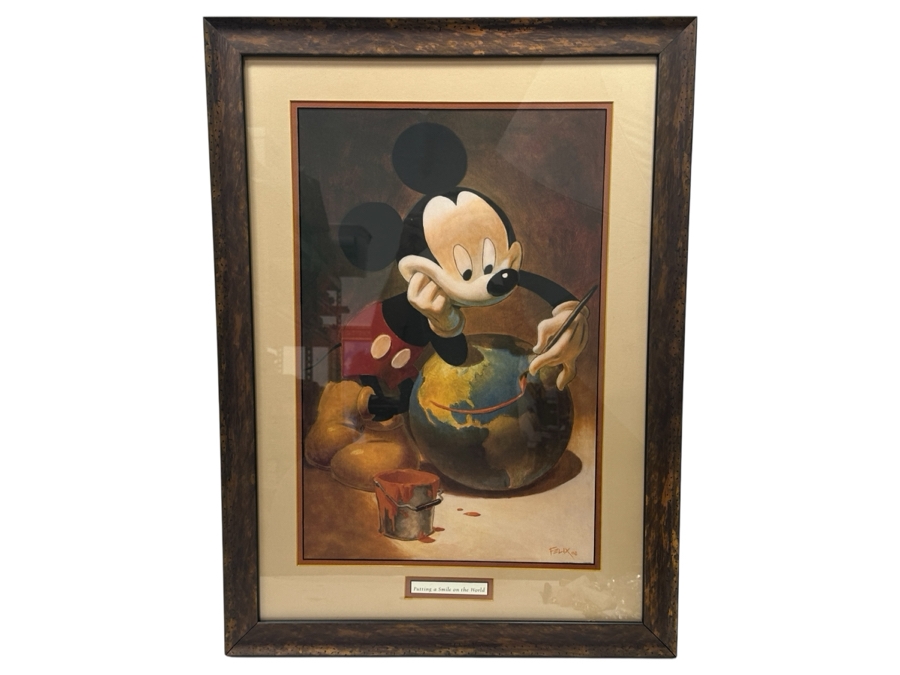 Just Added - Paul Felix Mickey Mouse's 80th Anniversary In 2008 'Putting A Smile On The World' Print Framed 24 X 33.5 [Photo 2]