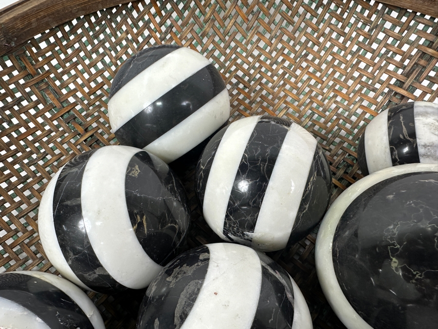 Just Added - Large Woven 17'W Basket Filled With (10) Stone Spheres Balls [Photo 9]