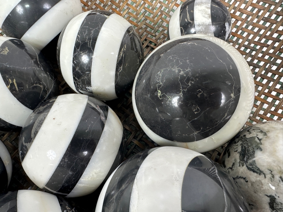 Just Added - Large Woven 17'W Basket Filled With (10) Stone Spheres Balls [Photo 7]