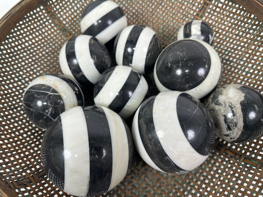 Just Added - Large Woven 17'W Basket Filled With (10) Stone Spheres Balls [Photo 5]