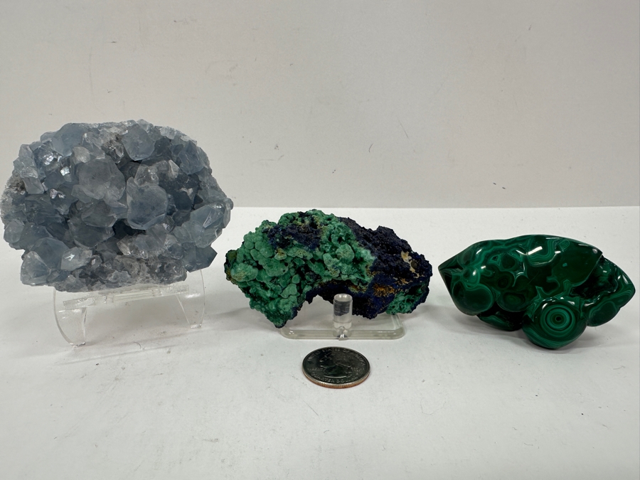 Just Added - Celestite Cluster, Azurite With Malachite & Polished Malachite [Photo 2]