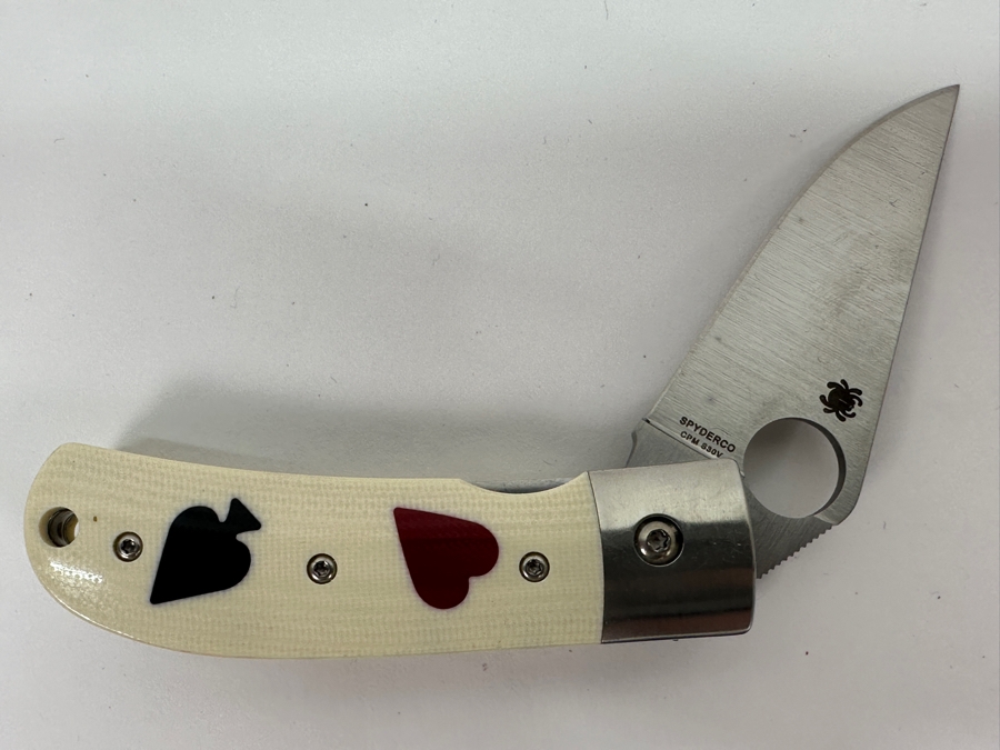 Just Added - Spyderco A. T. Barr One-Eyed Jack Folding Pocket Knife 2.49' CPM S30V With Ivory Heart/Spade Inlay Handle Retails $379 [Photo 2]
