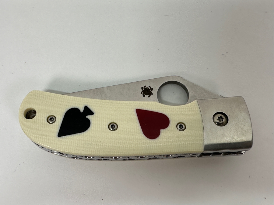 Just Added - Spyderco A. T. Barr One-Eyed Jack Folding Pocket Knife 2.49' CPM S30V With Ivory Heart/Spade Inlay Handle Retails $379 [Photo 8]