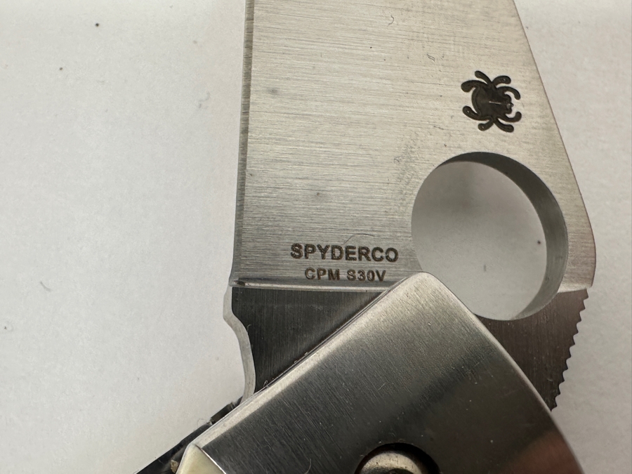 Just Added - Spyderco A. T. Barr One-Eyed Jack Folding Pocket Knife 2.49' CPM S30V With Ivory Heart/Spade Inlay Handle Retails $379 [Photo 7]