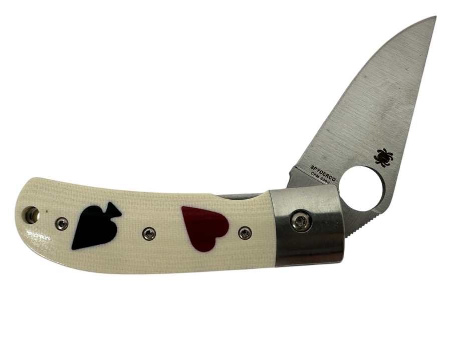 Just Added - Spyderco A. T. Barr One-Eyed Jack Folding Pocket Knife 2.49' CPM S30V With Ivory Heart/Spade Inlay Handle Retails $379