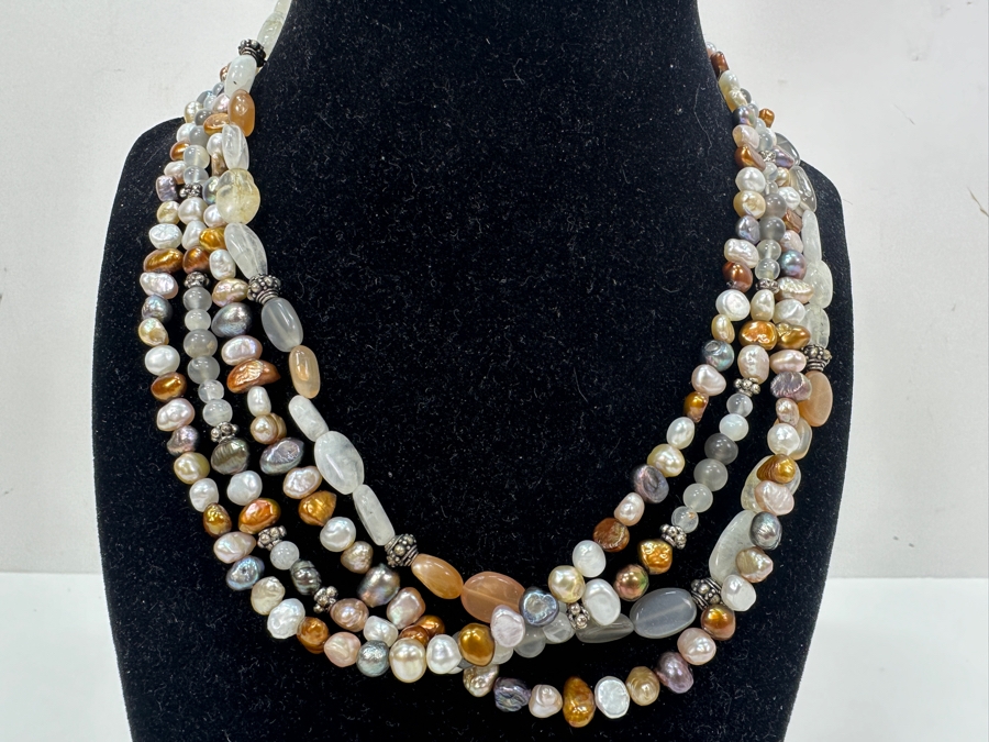 Just Added - Multi-Strand Multi-Stone Pearl 16' Necklace With Sterling Silver Clasp [Photo 2]