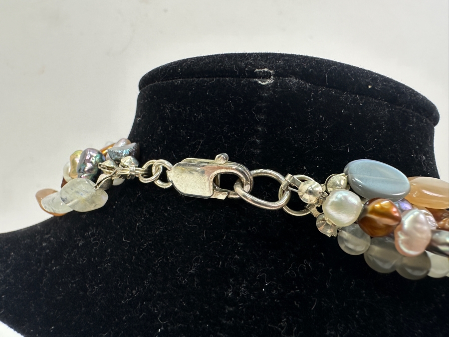 Just Added - Multi-Strand Multi-Stone Pearl 16' Necklace With Sterling Silver Clasp [Photo 4]