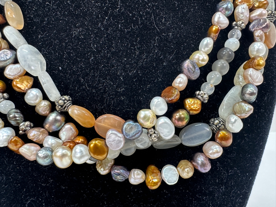 Just Added - Multi-Strand Multi-Stone Pearl 16' Necklace With Sterling Silver Clasp [Photo 3]