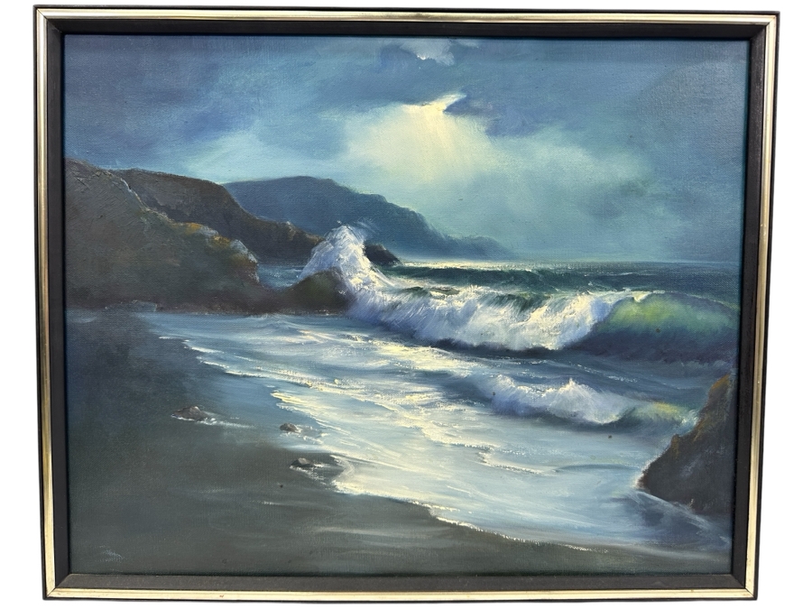 Just Added - Original Seascape Ocean Oil Painting On Canvas Unsigned 20 X 16