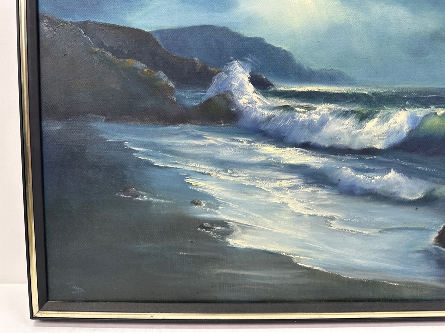 Just Added - Original Seascape Ocean Oil Painting On Canvas Unsigned 20 X 16 [Photo 4]