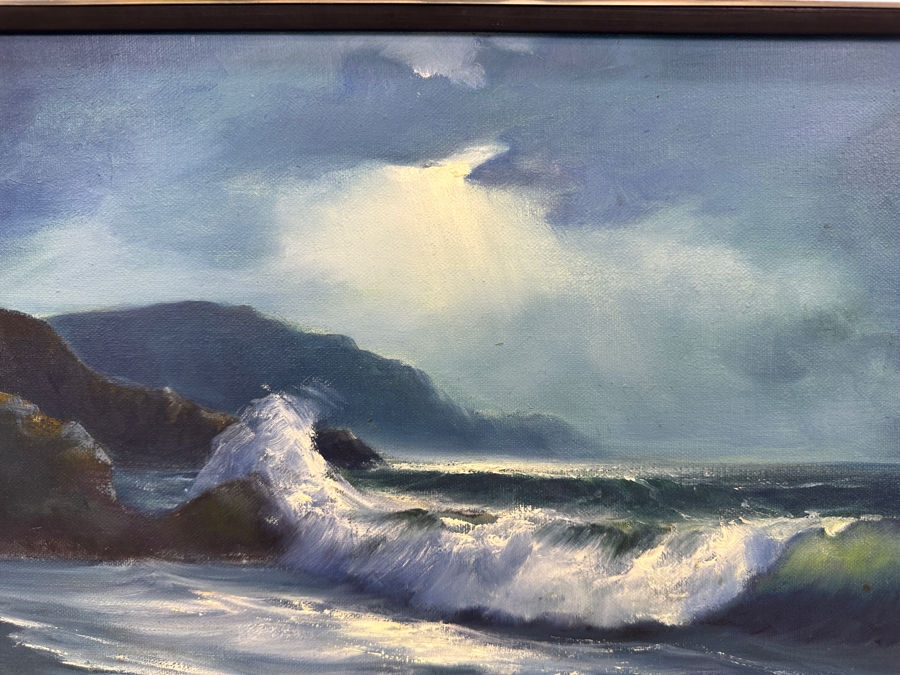 Just Added - Original Seascape Ocean Oil Painting On Canvas Unsigned 20 X 16 [Photo 3]