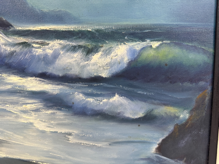Just Added - Original Seascape Ocean Oil Painting On Canvas Unsigned 20 X 16 [Photo 2]
