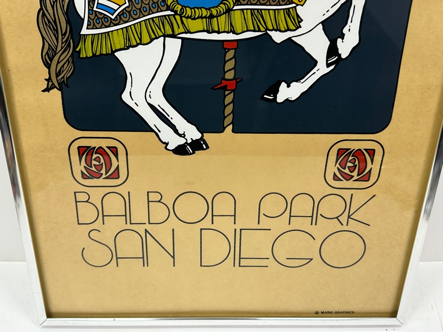 Just Added - Vintage San Diego Balboa Park Carousel Unicorn Poster By Mario Graphics Framed 17 X 23 [Photo 3]