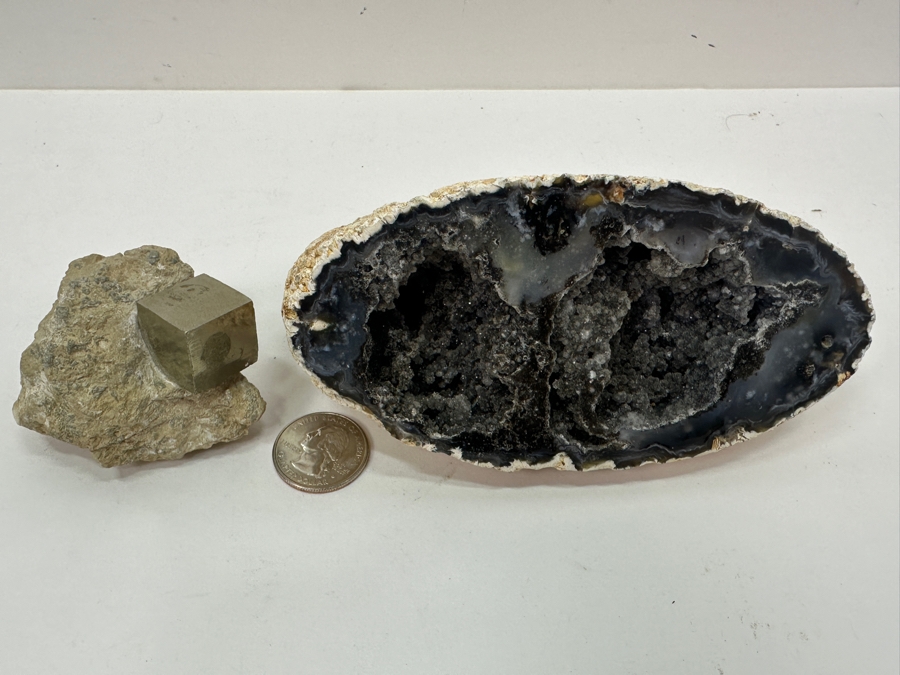 Just Added - Geode Half And Matrix With Single Pyrite Cube Crystal [Photo 2]