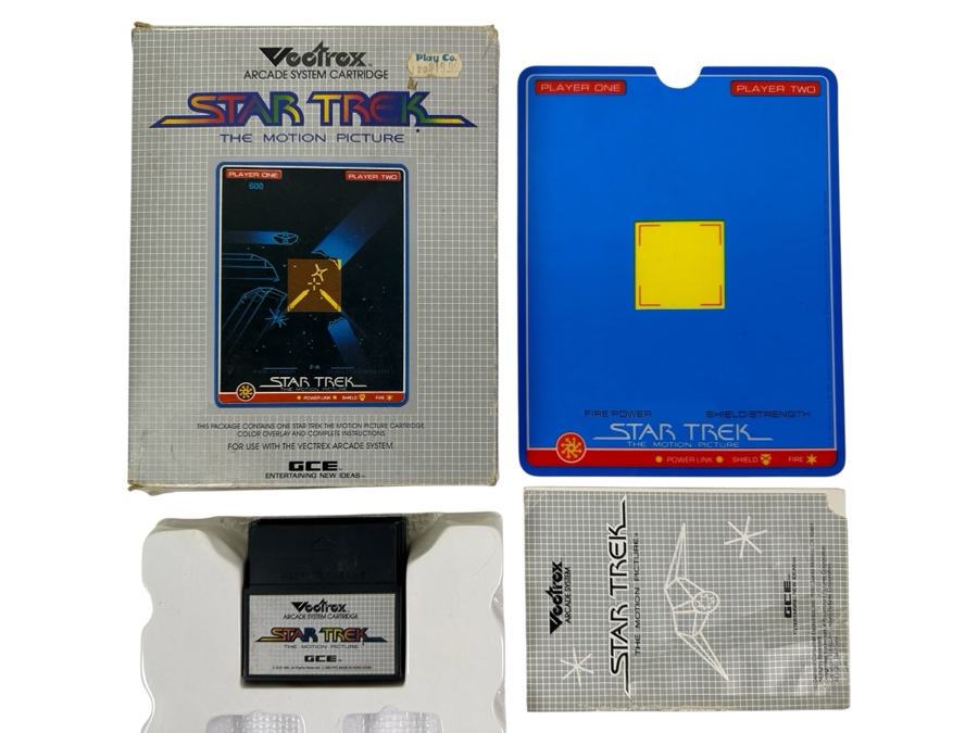 Vintage 1982 Vectrex Star Trek The Motion Picture Arcade System Video Game Cartridge With Original Box, Screen Overlay & Instruction Manual - Vectrex Was The Only Home Market Vector Display-Based Stand Alone Gaming Platform
