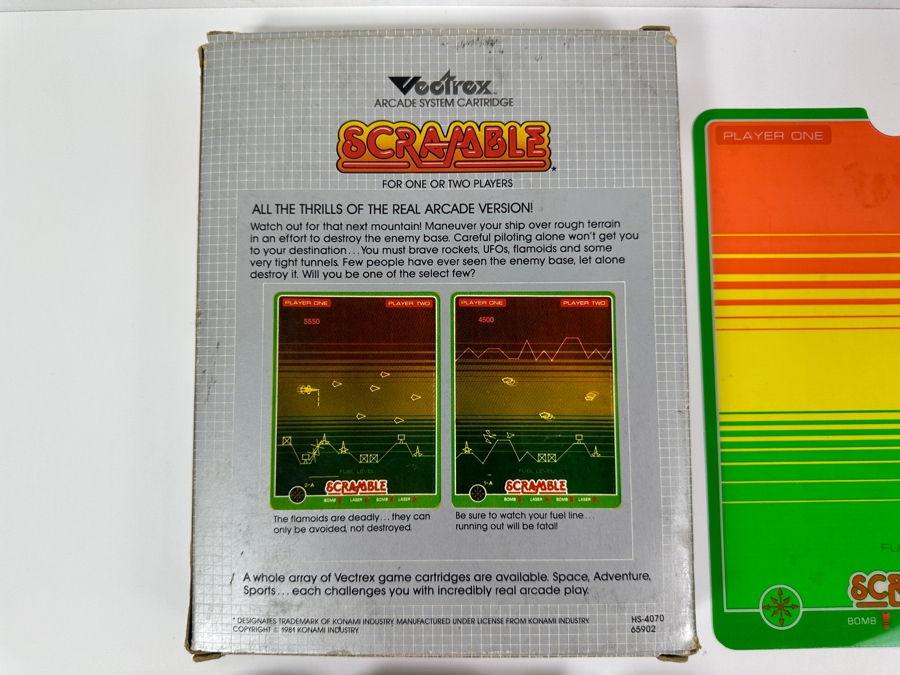 Vintage 1982 Vectrex Scramble Arcade System Video Game Cartridge With Original Box, Screen Overlay & Instruction Manual - Vectrex Was The Only Home Market Vector Display-Based Stand Alone Gaming Platform [Photo 7]
