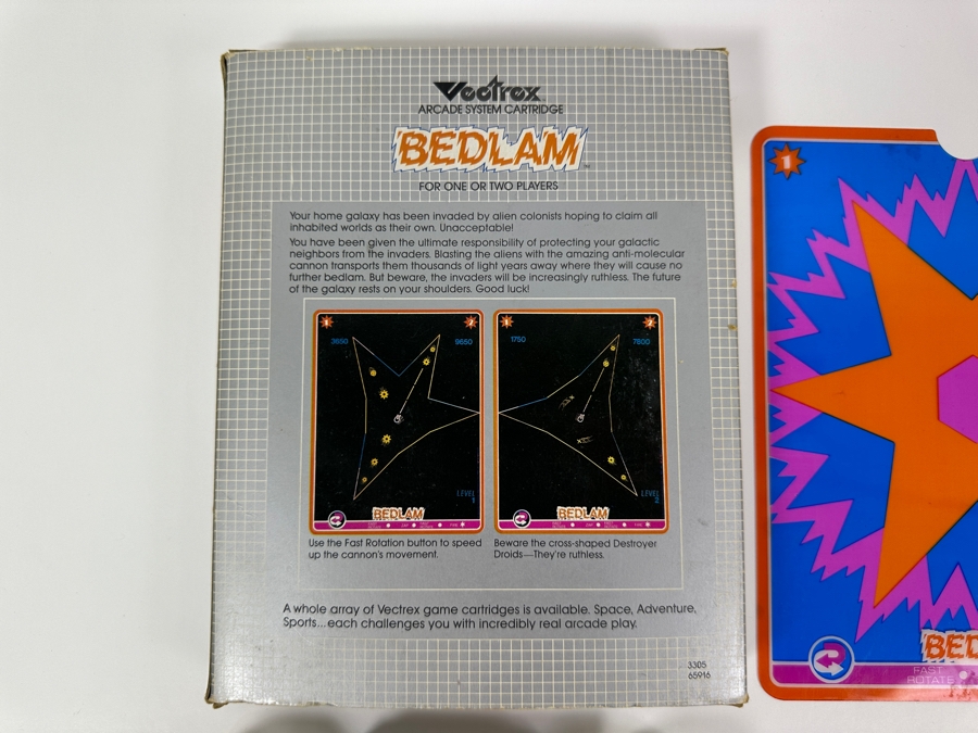 Vintage 1983 Vectrex Bedlam Arcade System Video Game Cartridge With Original Box, Screen Overlay & Instruction Manual - Vectrex Was The Only Home Market Vector Display-Based Stand Alone Gaming Platform [Photo 7]