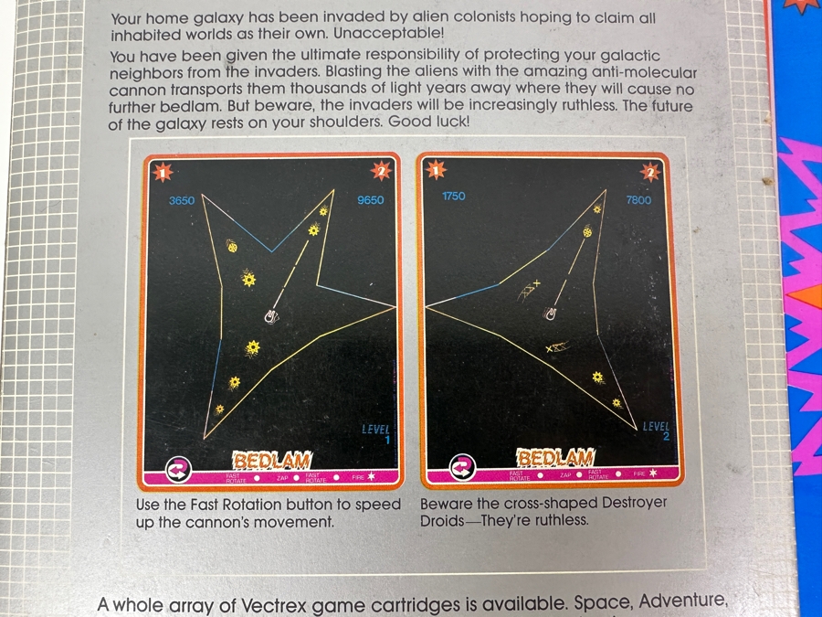 Vintage 1983 Vectrex Bedlam Arcade System Video Game Cartridge With Original Box, Screen Overlay & Instruction Manual - Vectrex Was The Only Home Market Vector Display-Based Stand Alone Gaming Platform [Photo 8]