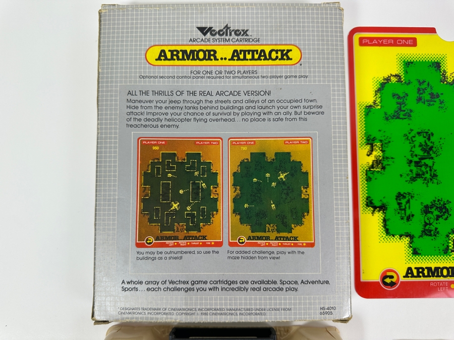 Vintage 1982 Vectrex Armor .. Attack Arcade System Video Game Cartridge With Original Box, Screen Overlay & Instruction Manual - Vectrex Was The Only Home Market Vector Display-Based Stand Alone Gaming Platform [Photo 7]