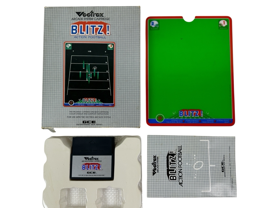 Vintage 1982 Vectrex Blitz! Arcade System Video Game Cartridge With Original Box, Screen Overlay & Instruction Manual - Vectrex Was The Only Home Market Vector Display-Based Stand Alone Gaming Platform