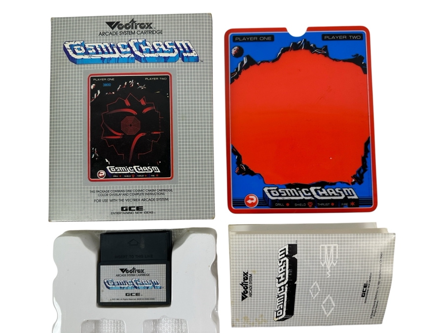 Vintage 1982 Vectrex Cosmic Chasm Arcade System Video Game Cartridge With Original Box, Screen Overlay & Instruction Manual - Vectrex Was The Only Home Market Vector Display-Based Stand Alone Gaming Platform