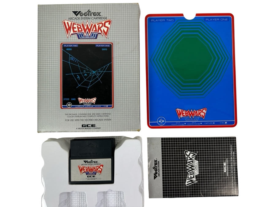 Vintage 1983 Vectrex Web Wars Arcade System Video Game Cartridge With Original Box, Screen Overlay & Instruction Manual - Vectrex Was The Only Home Market Vector Display-Based Stand Alone Gaming Platform