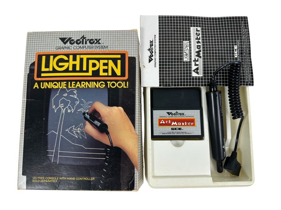 Vintage 1982 Vectrex Art Master Arcade System Video Game Cartridge With Light Pen, Original Box, Screen Overlay & Instruction Manual - Vectrex Was The Only Home Market Vector Display-Based Stand Alone Gaming Platform